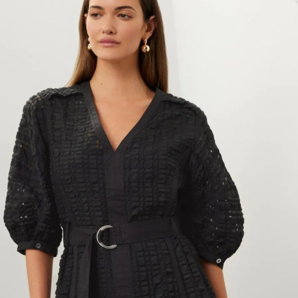 3.1 Philip Lim Black Puff Sleeve Mini Dress LARGE Designer Boho Cottagecore